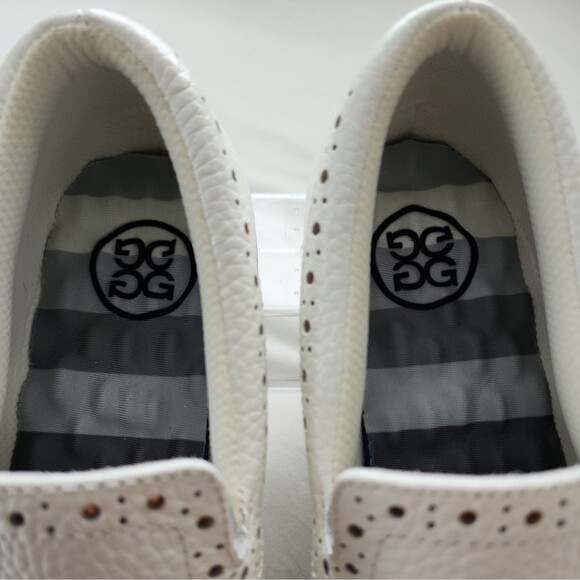 G/Fore GG Golf Shoes Girl's Sz 5.5 US, White Rose Gold Leather Cushioned Preppy - Picture 3 of 10